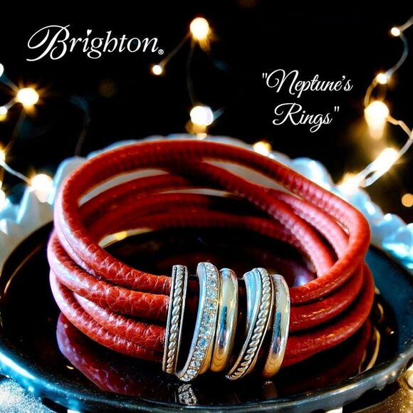 BRIGHTON "Neptune's Rings" Crystal, Silver, And Leather Bracelet - Picture 1 of 7